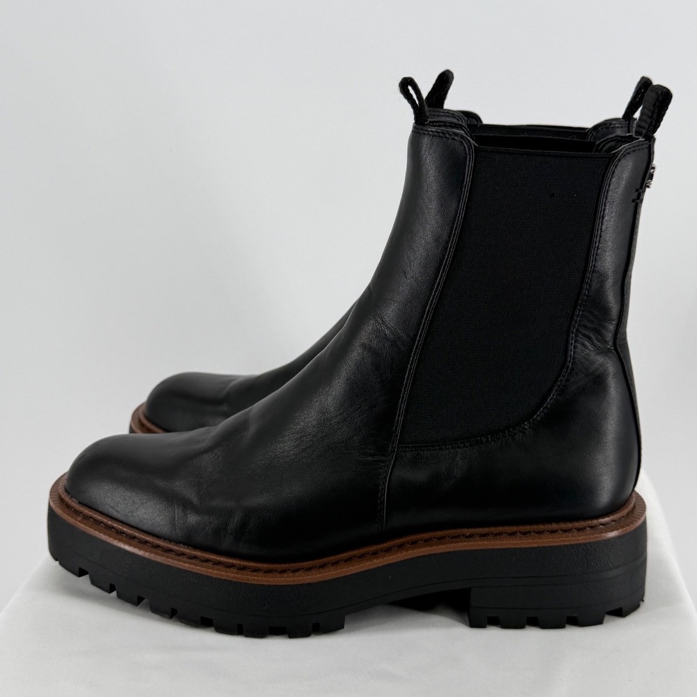 Sam Edelman Laguna Waterproof Black Leather Chelsea Lug Sole Boots Womens 8.5M
